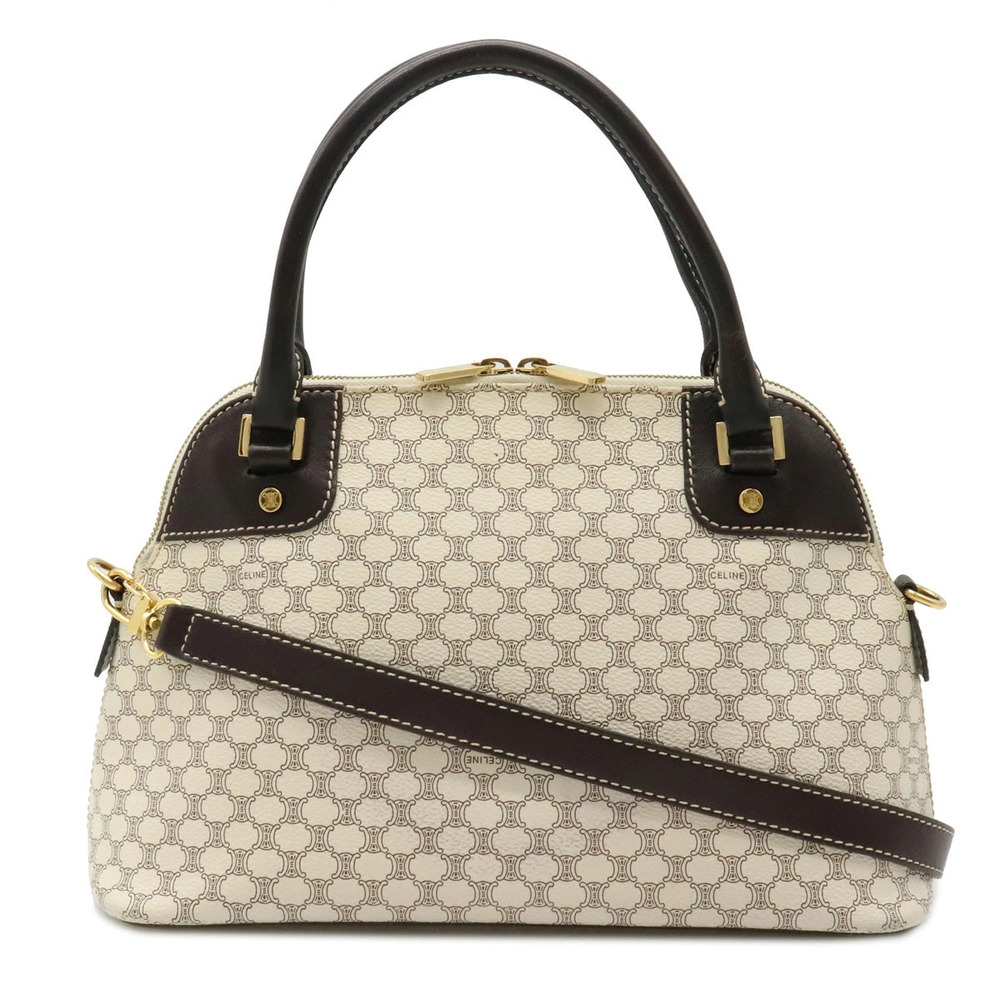 Celine Macadam Handbag Crossbody Bag Leather Ivory White Dark Brown